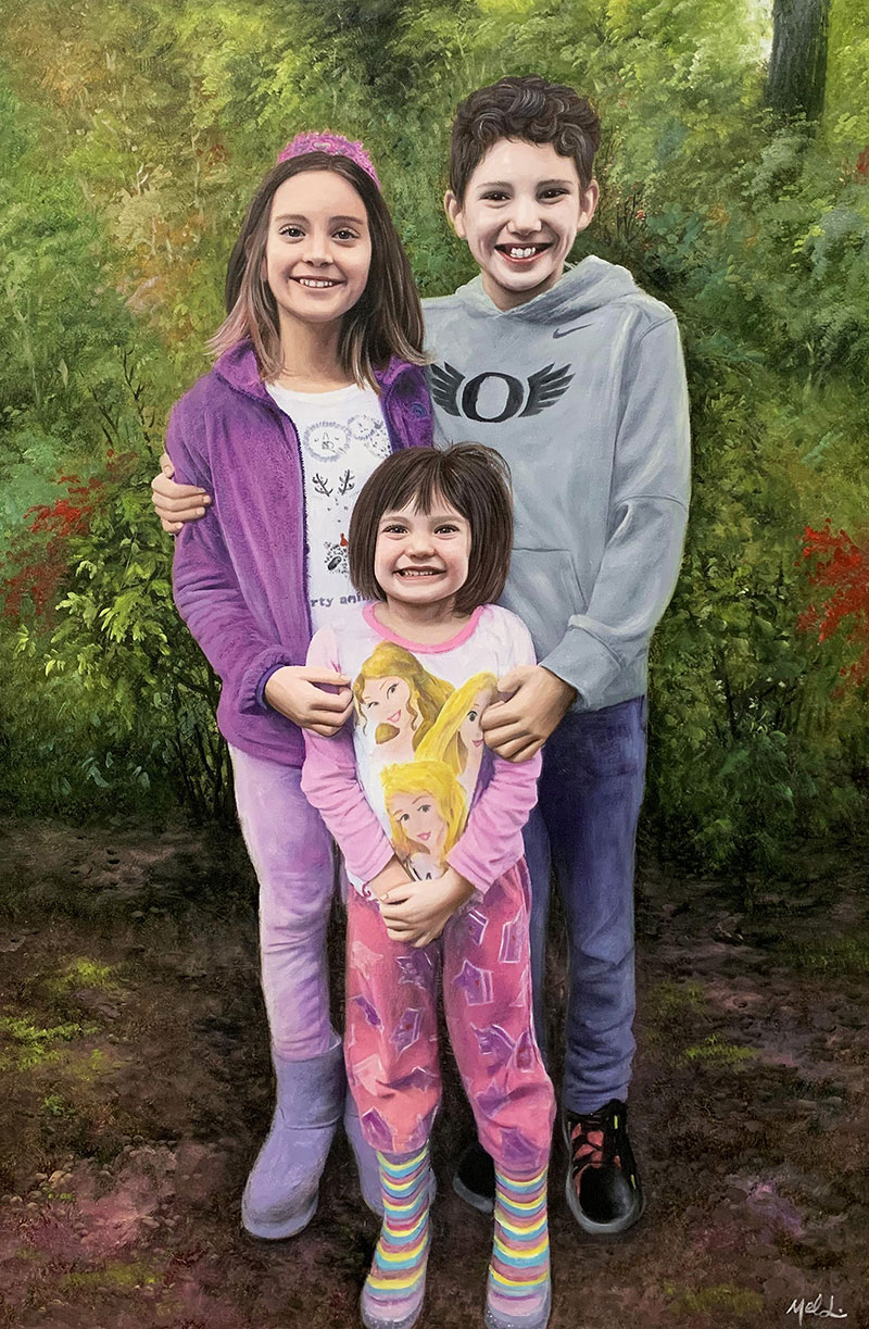 Beautiful handmade oil artwork of three siblings