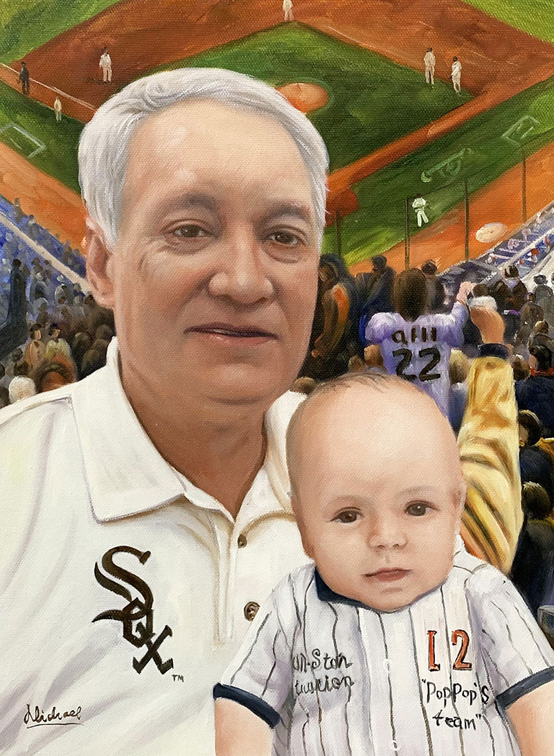 Personalized acrylic painting of a man and a baby