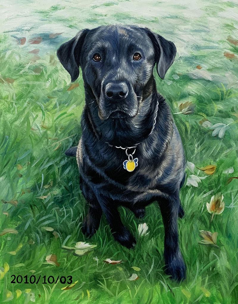 Custom acrylic painting of a black dog