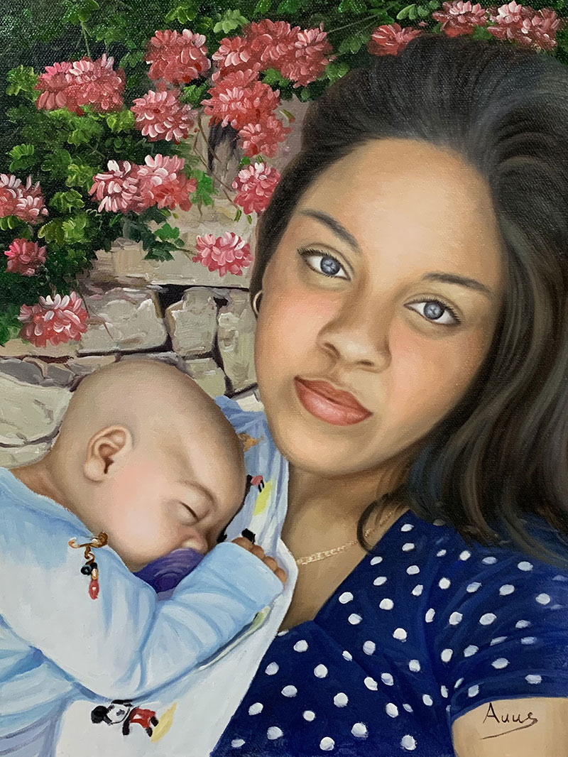 Personalized oil painting of a woman and a child