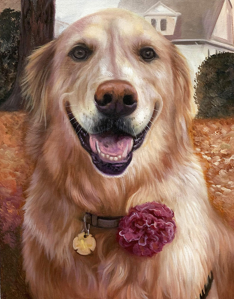Custom close up oil painting of a dog