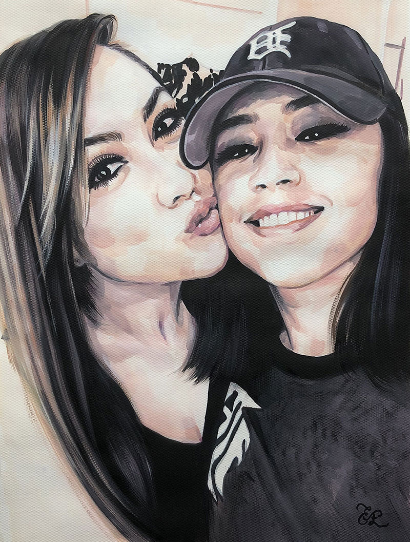 Beautiful pastel painting of two friends