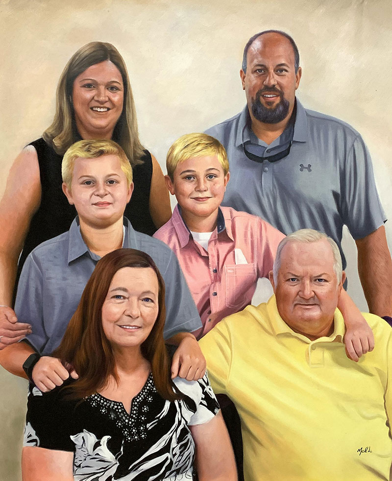 Personalized oil painting of a family