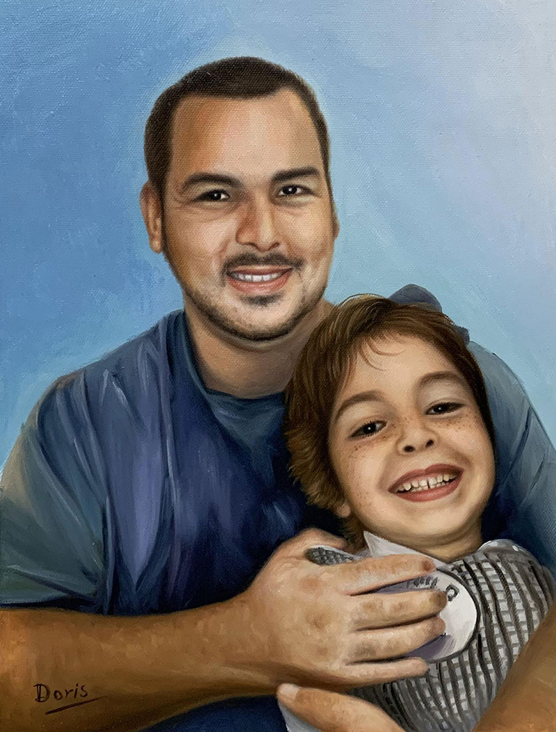 Personalized oil artwork of a father and a son