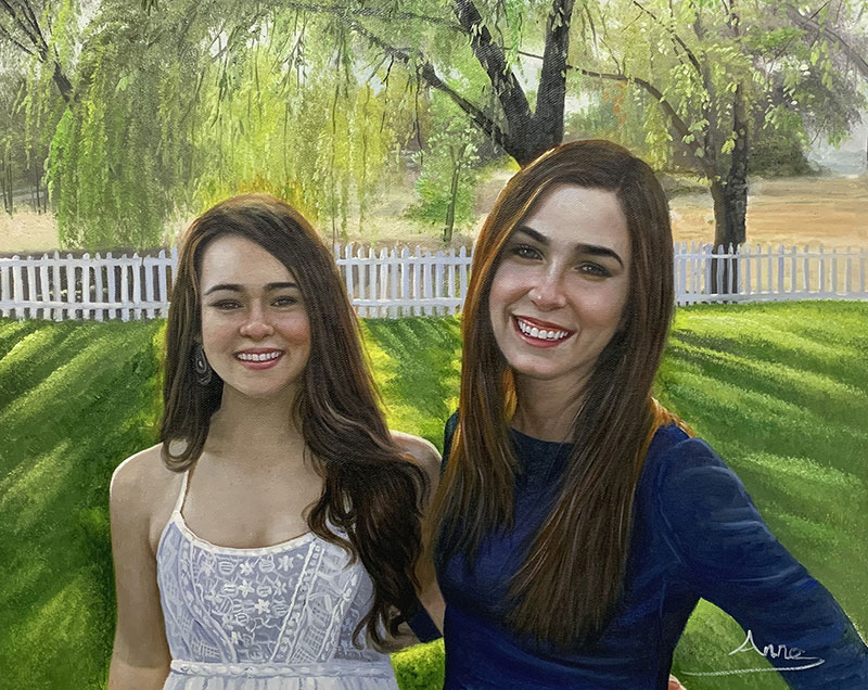 Beautiful hand drawn oil painting of the two friends