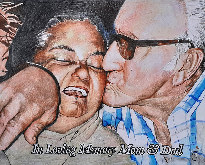 Beautiful color pencil painting of a loving couple