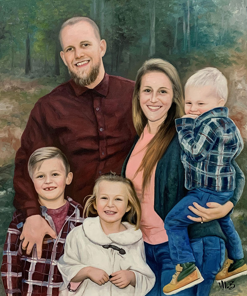 Gorgeous handmade oil painting of a happy family