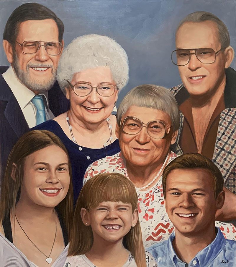 Custom oil family portrait of seven people