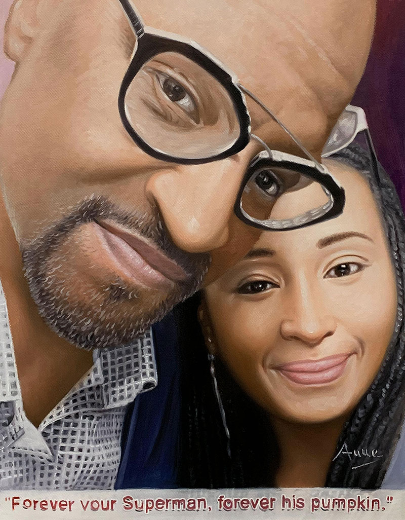 Beautiful oil portrait of a loving couple