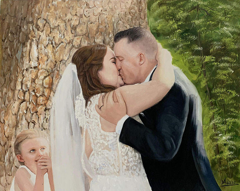 Gorgeous handmade oil artwork of a kissing couple