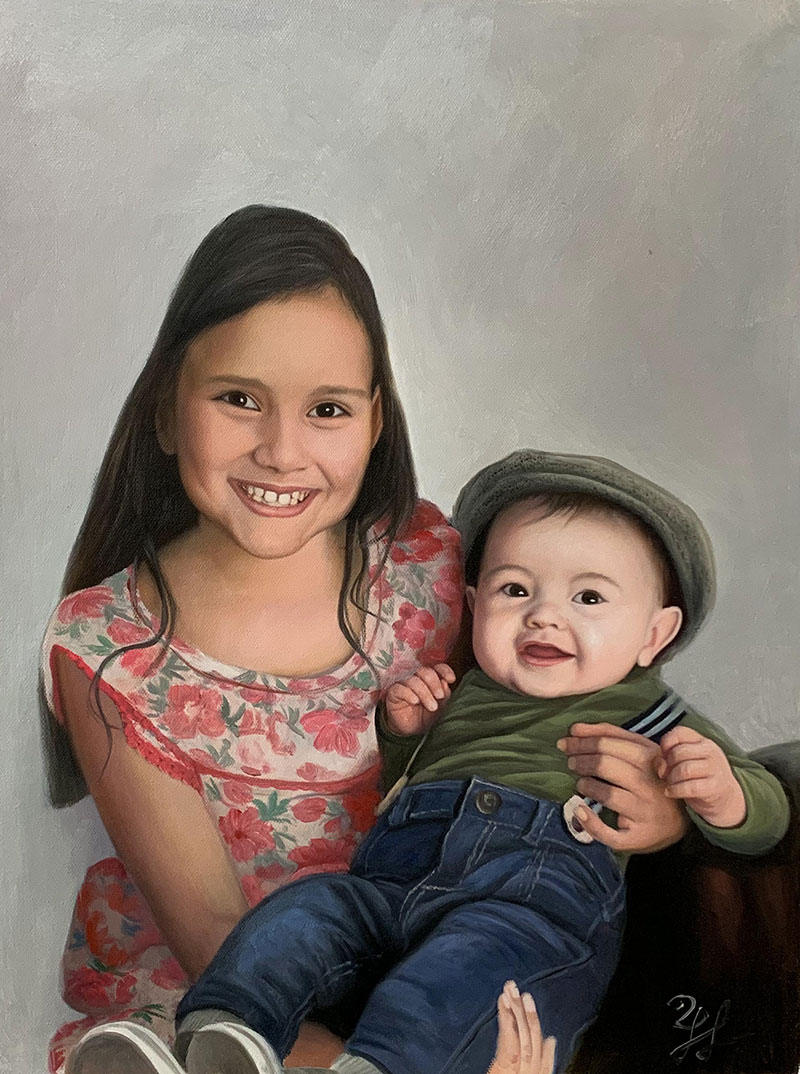 Gorgeous oil painting of two siblings