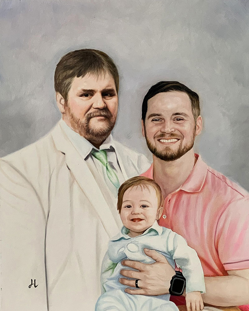 Custom oil artwork of a family with a solid background