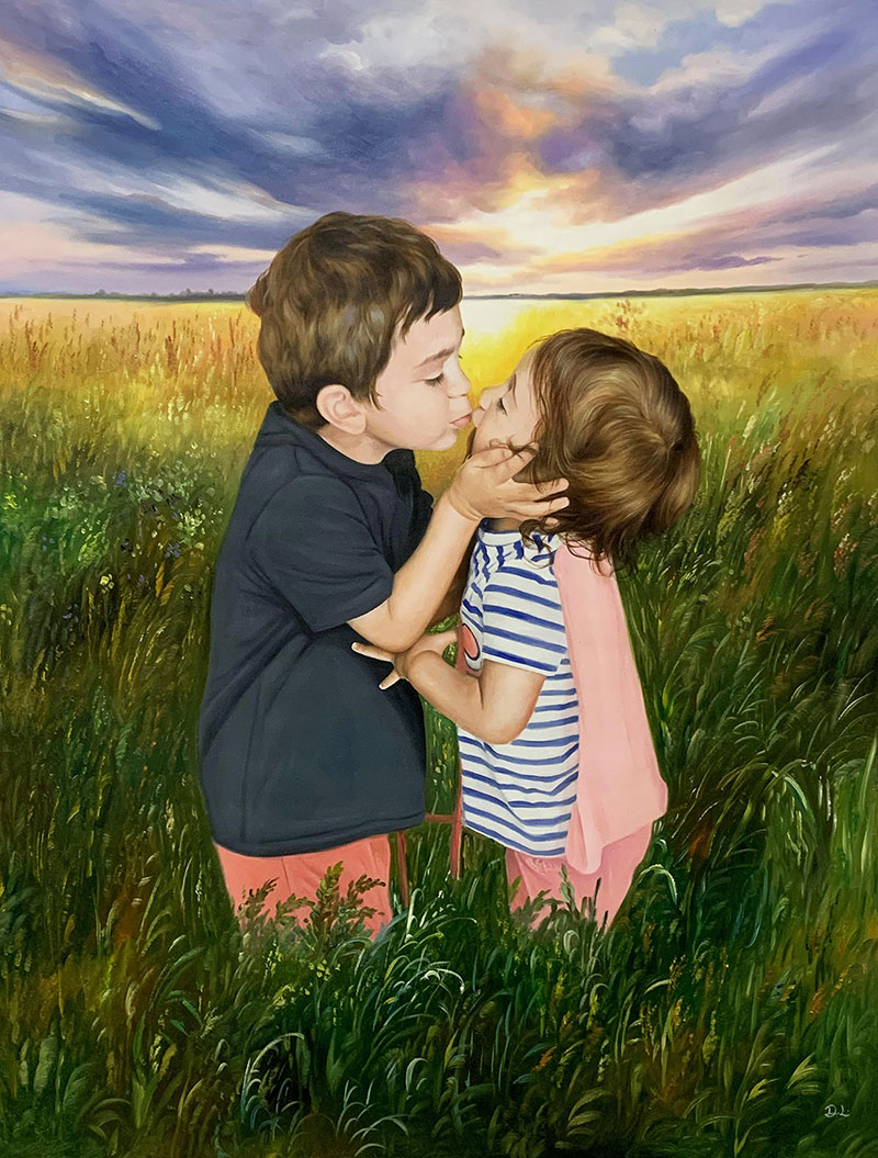 Beautiful handmade oil painting of two children