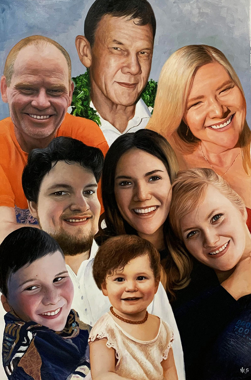 Custom oil family portrait of eight people
