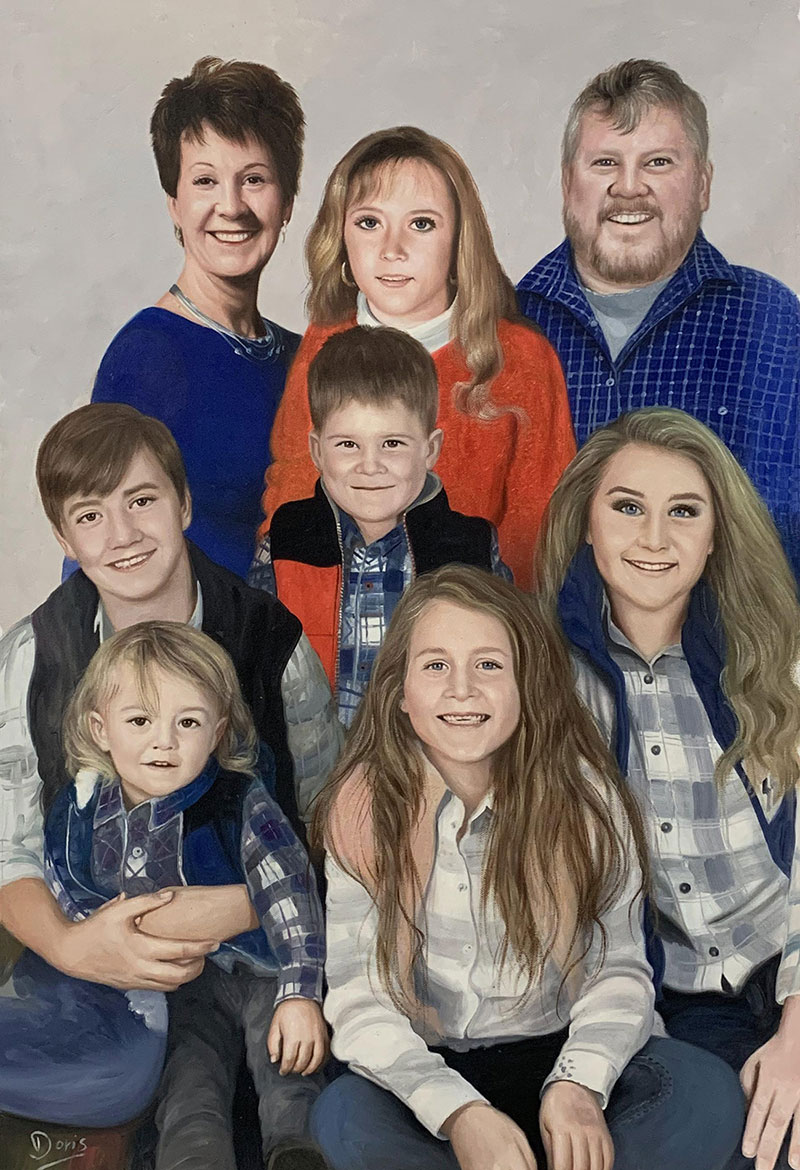 Beautiful oil painting of a happy family