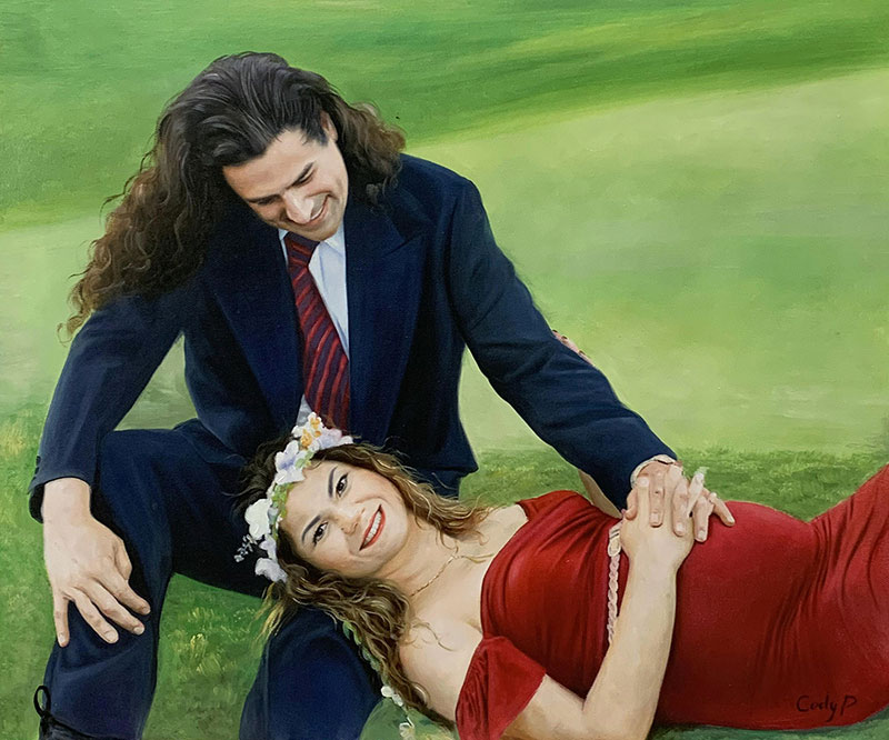 Beautiful handmade oil painting of a loving couple