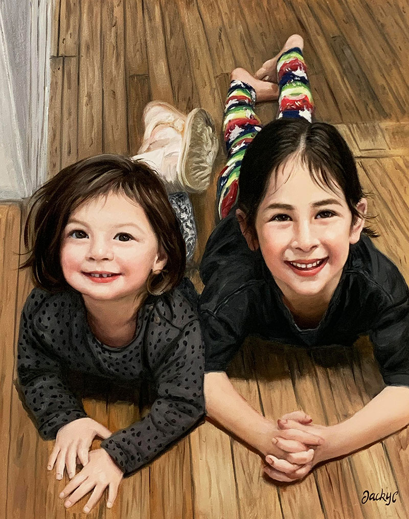 Custom oil painting of two little girls