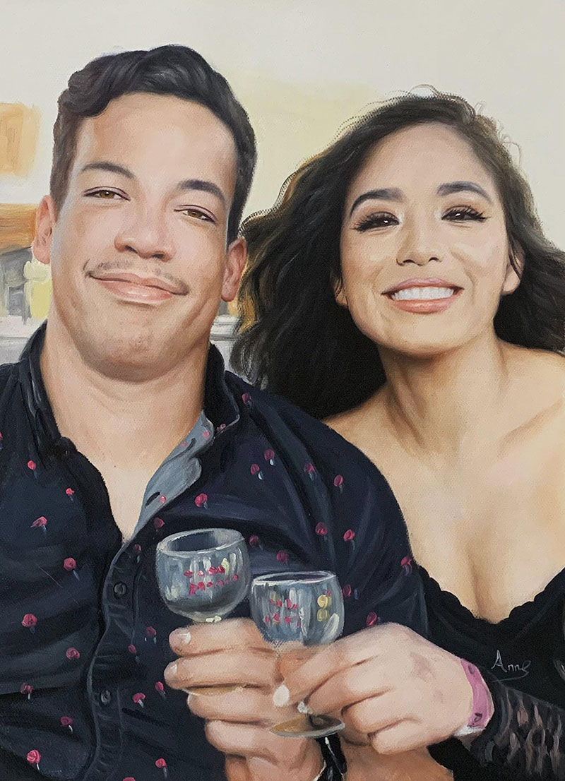 Beautiful acrylic painting of a happy couple
