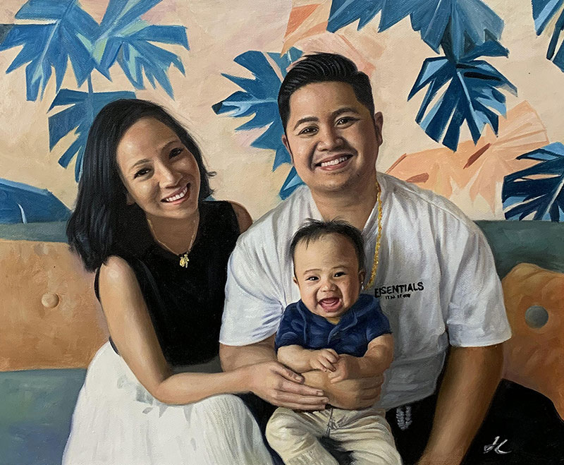 Beautiful oil painting of parents with son