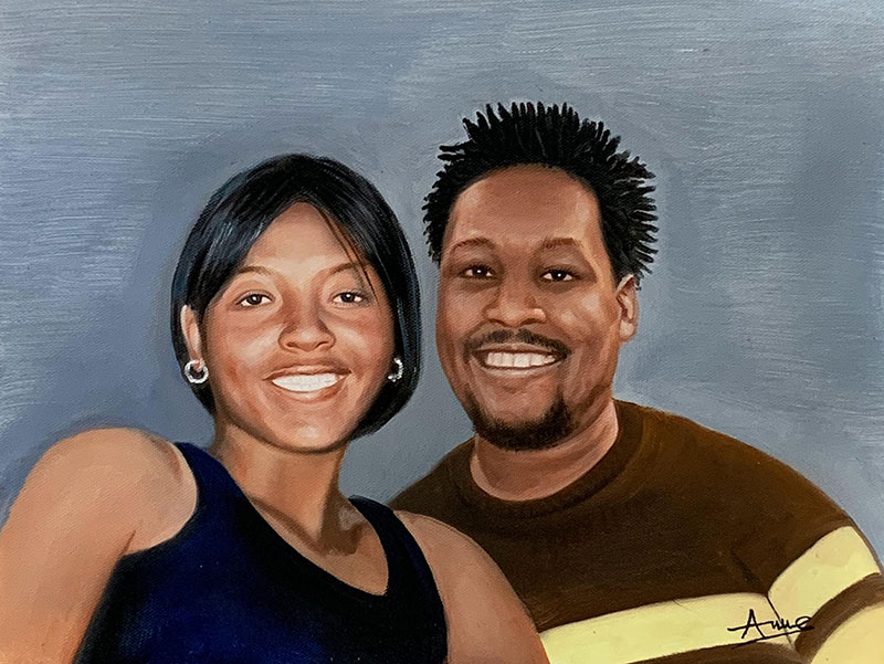 Beautiful acrylic painting of a happy couple