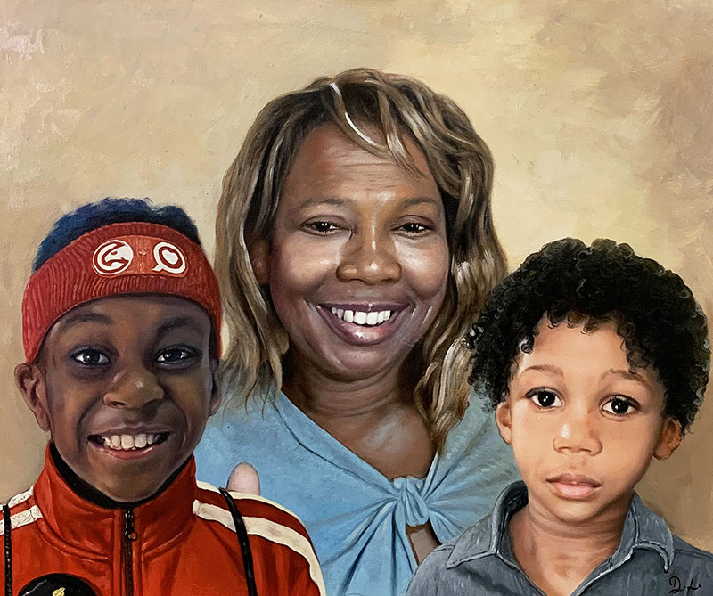 Beautiful oil artwork of a mother and children