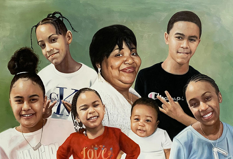 Gorgeous handmade oil portrait of a happy family