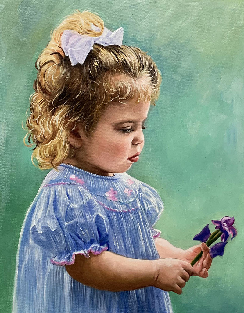 Beautiful handmade oil artwork of a baby girl