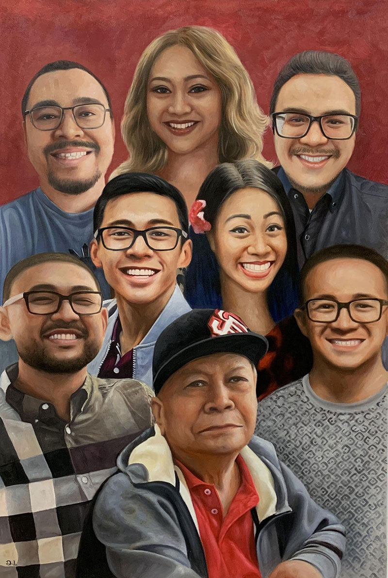 Gorgeous handmade acrylic portrait of a happy family