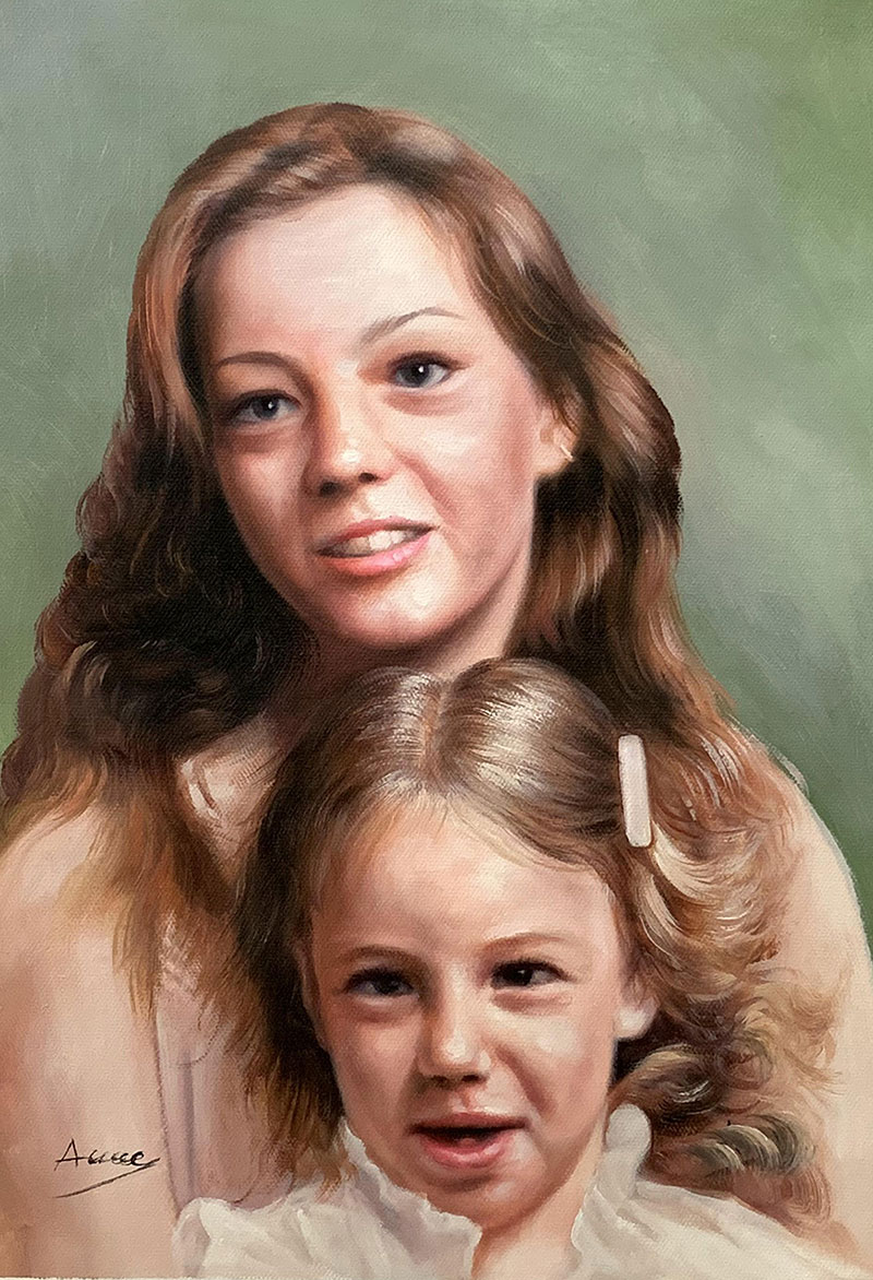 Stunning handmade portrait of a mother and a daughter