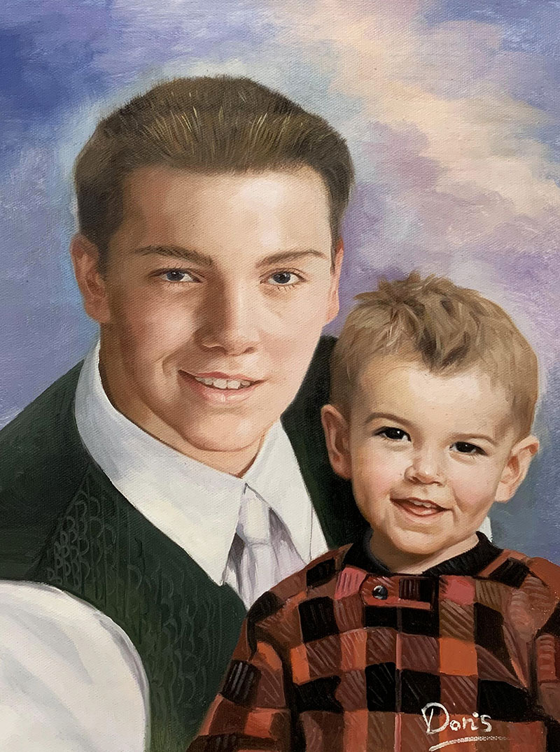 Custom oil portrait of a father and son 