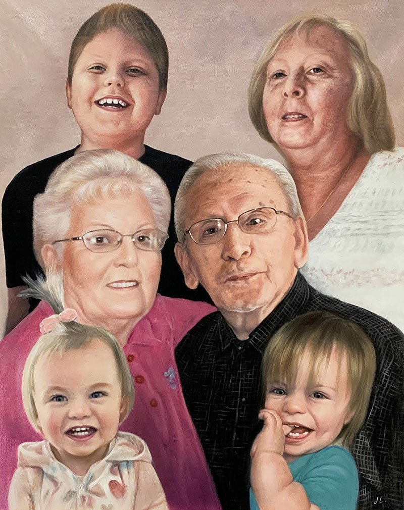 Gorgeous handmade oil portrait of a happy family