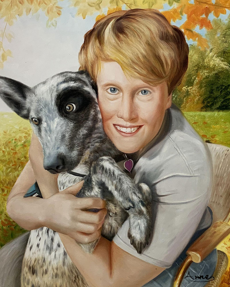 Custom handmade oil painting of a boy with dog