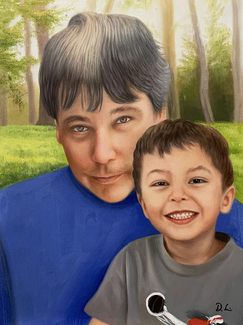 Personalized acrylic portrait of a father and child