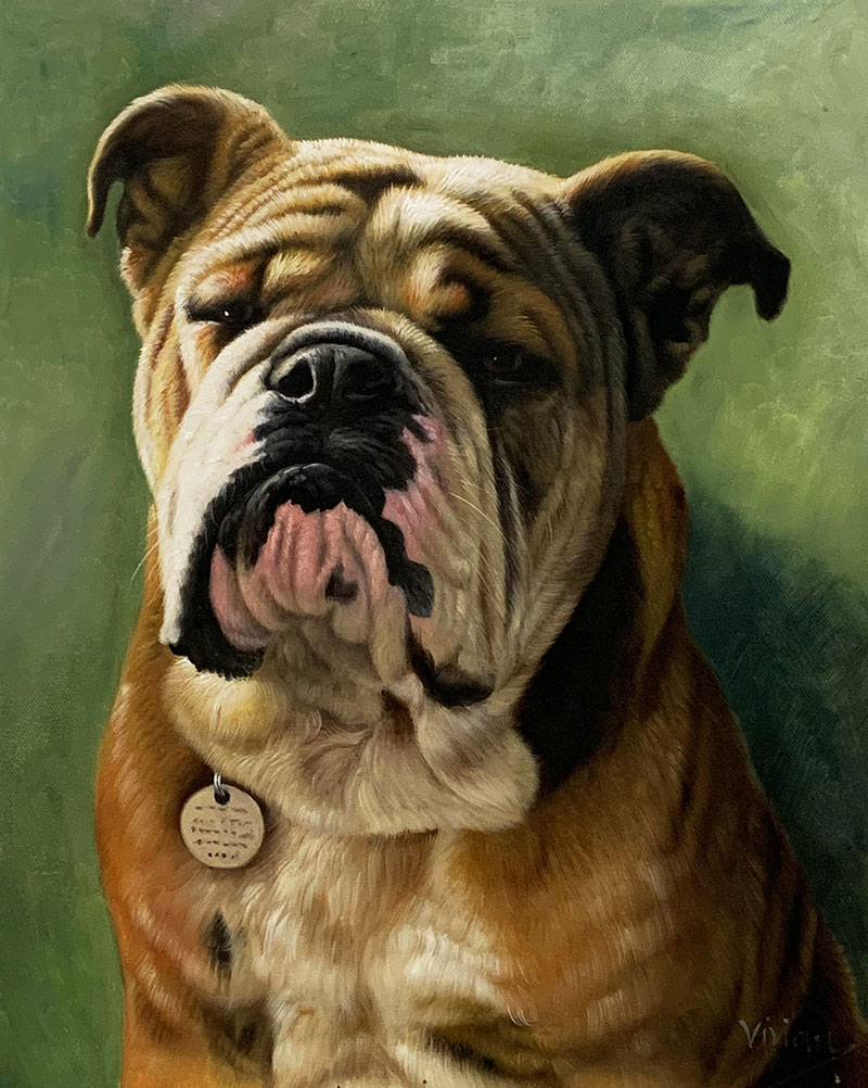 Custom close up handmade oil artwork of a dog