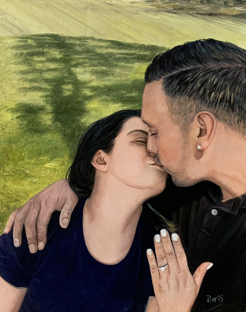 Gorgeous handmade oil artwork of a kissing couple