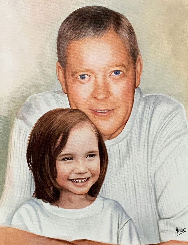 Beautiful oil painting of a father and daughter