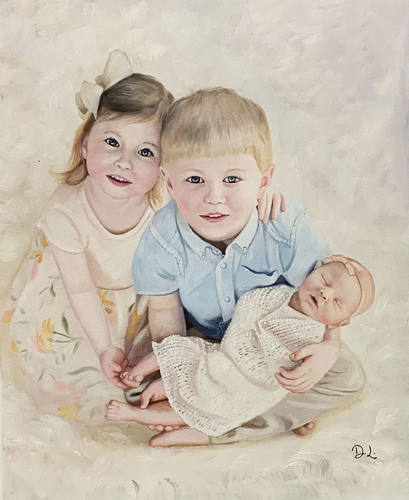 Beautiful handmade oil artwork of siblings