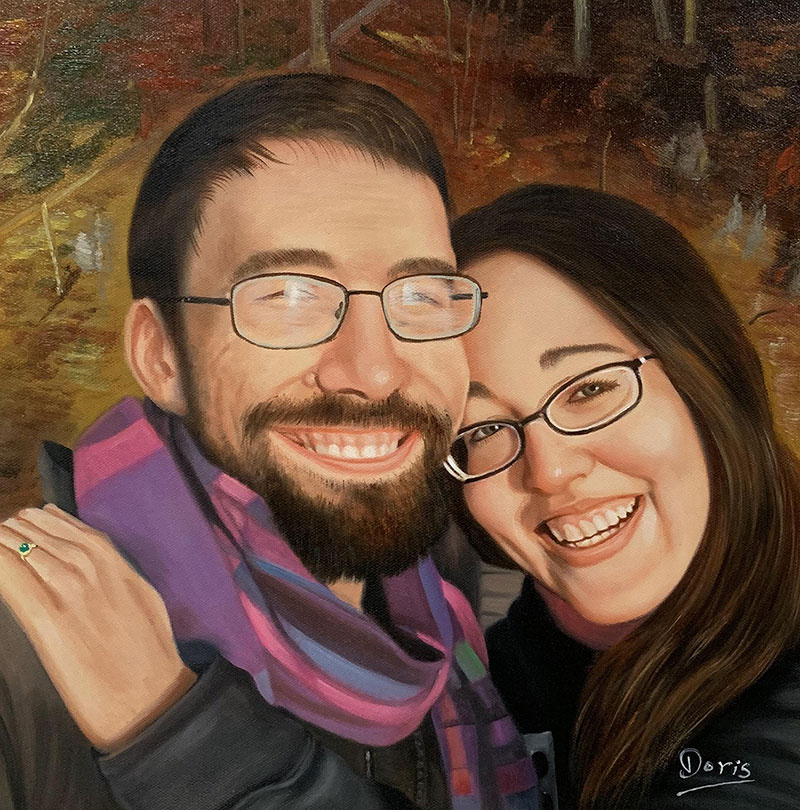 Beautiful oil painting of a happy couple