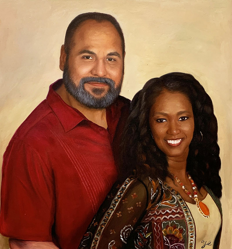 Custom handmade oil portrait of a couple