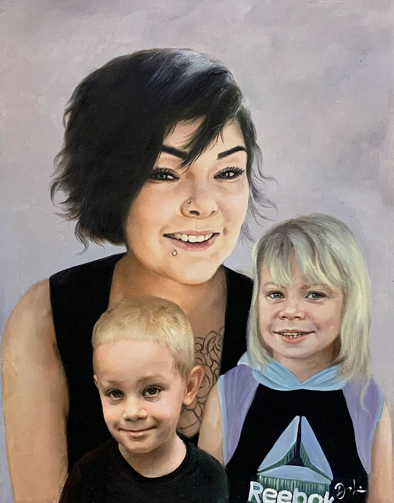 Gorgeous handmade oil artwork of a mother and children