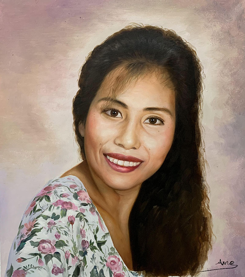 Personalized handmade oil portrait of a lady