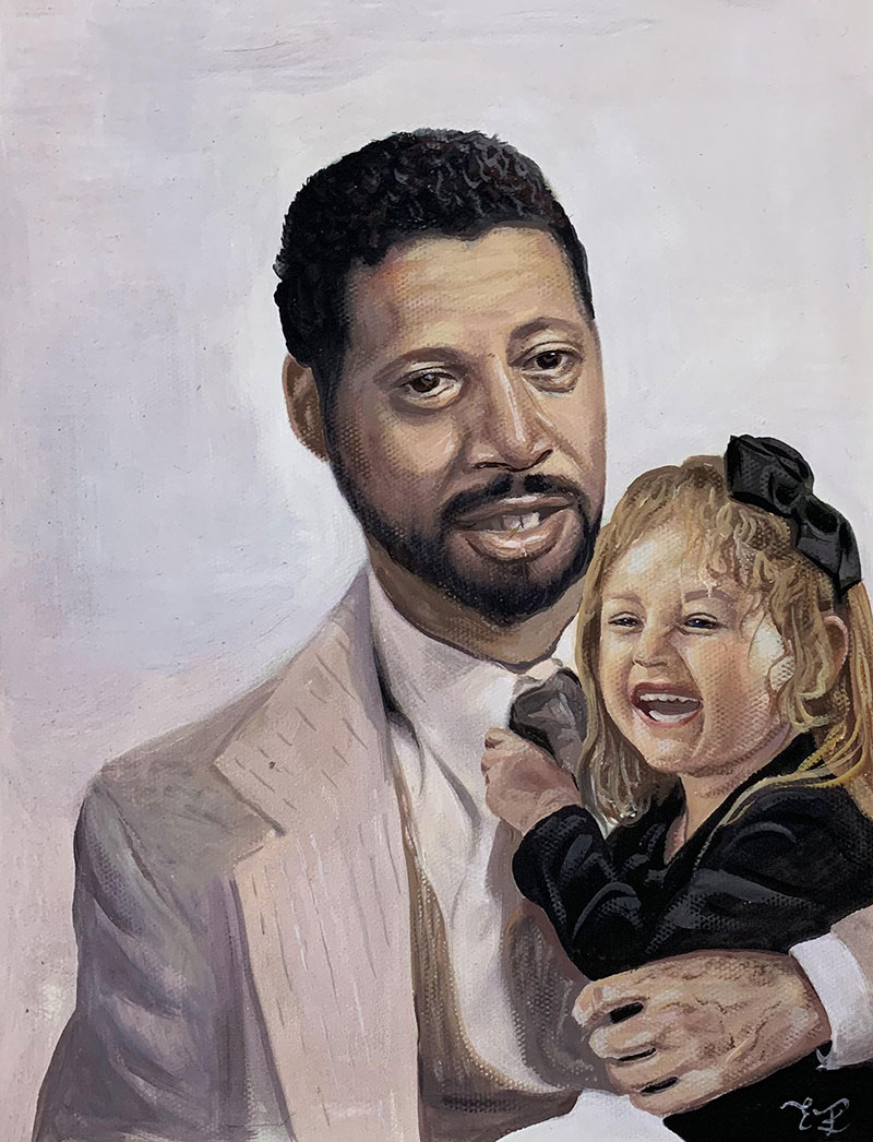 Gorgeous handmade pastel artwork of a father and child