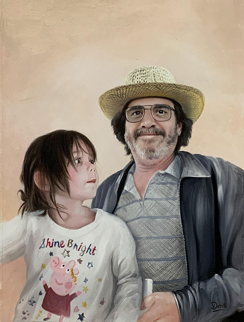 Beautiful handmade oil painting of a father and child