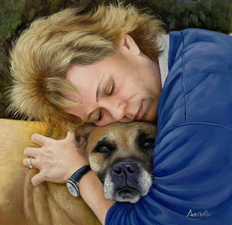 Custom oil painting of a lady with a dog