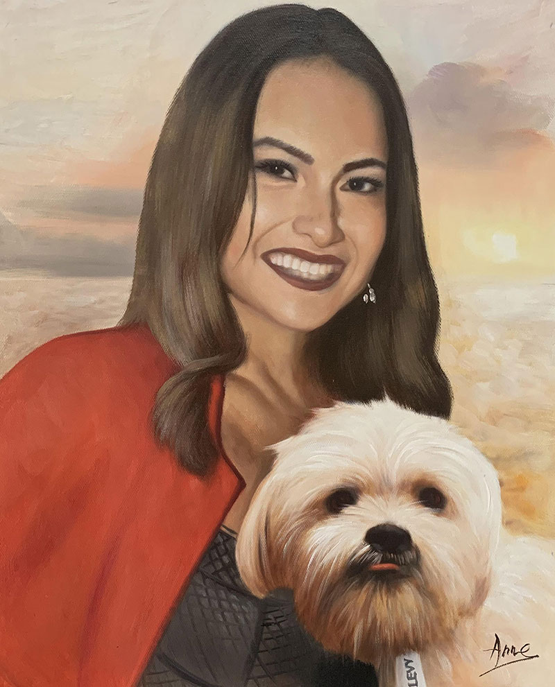 Beautiful oil painting of a lady with pet