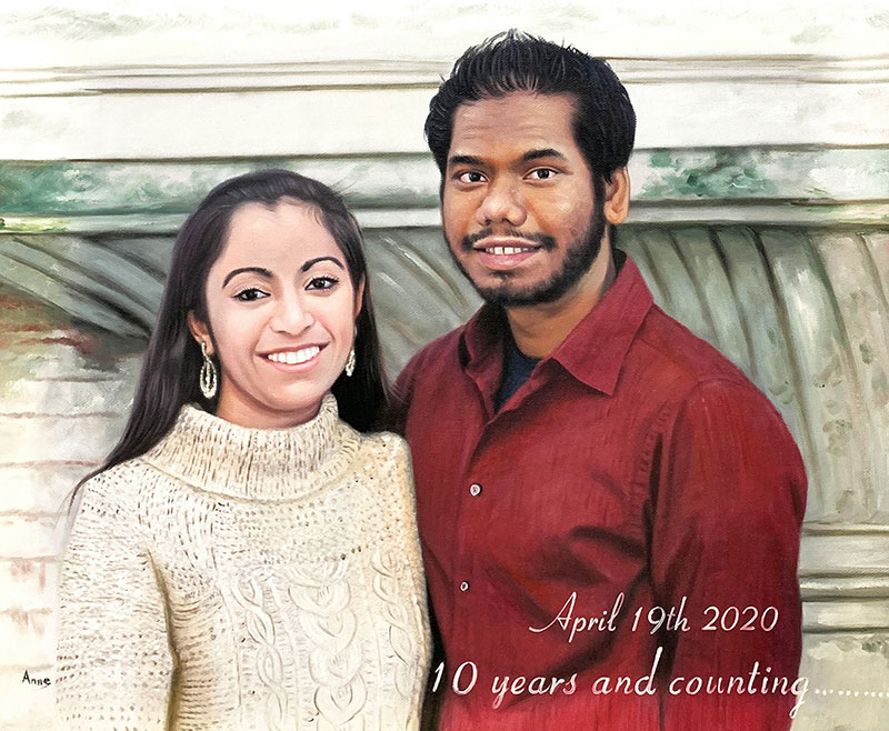 Personalized oil painting of a loving couple