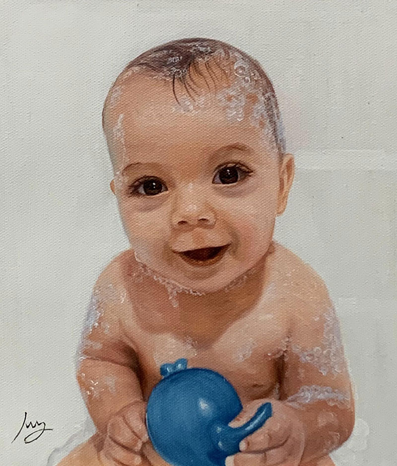 Beautiful handmade oil artwork of a baby