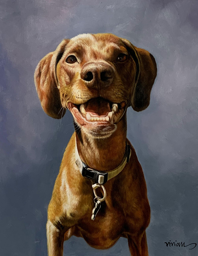 Hyper realistic handmade oil painting of a dog