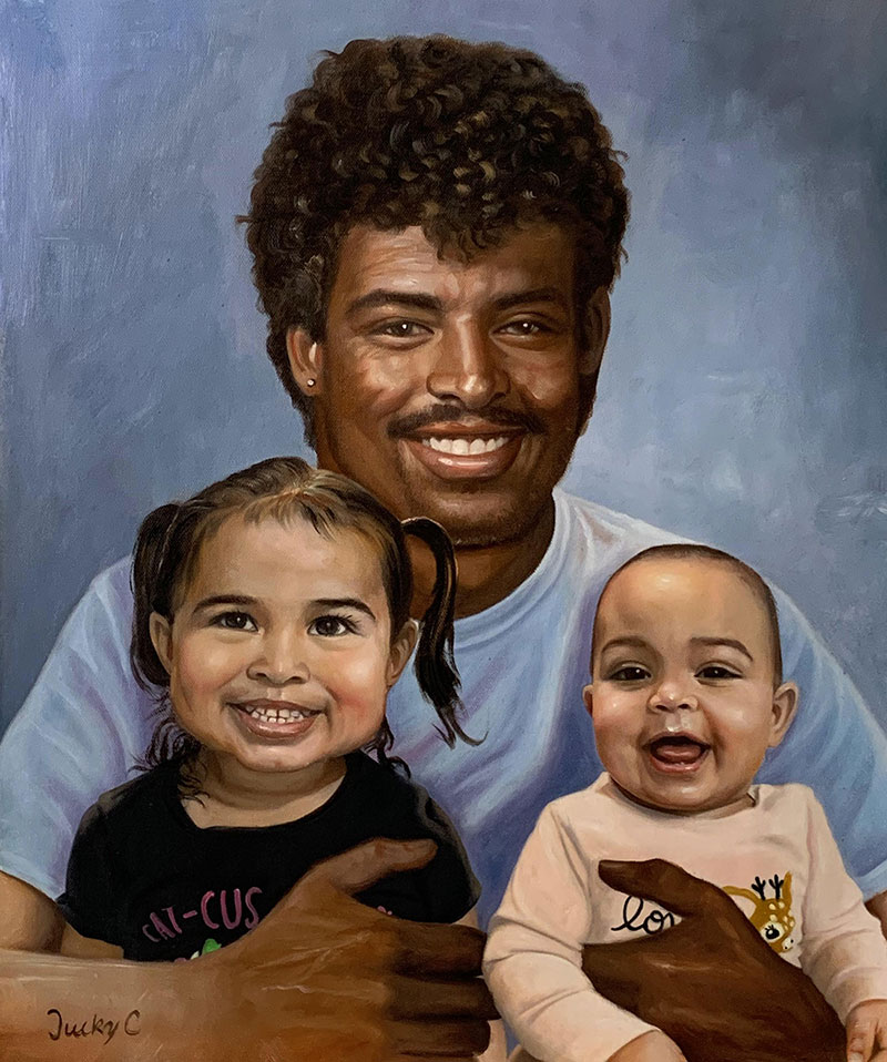 Custom handmade oil painting of a family