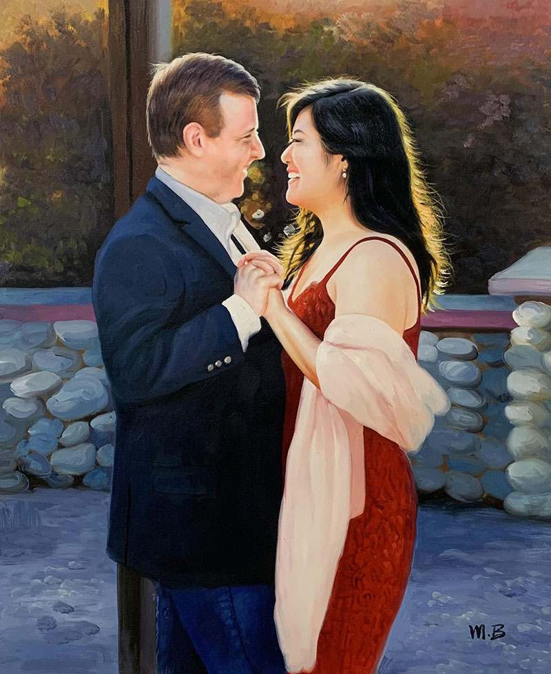Gorgeous handmade oil painting of a loving couple